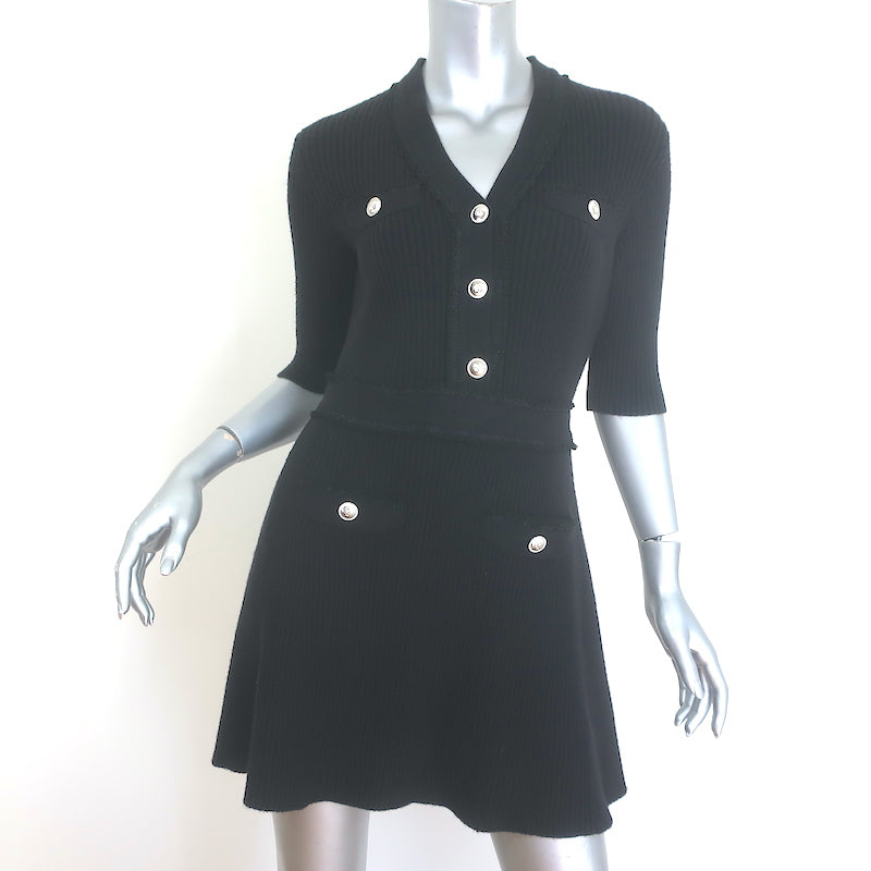 Maje Rimosala Ribbed Knit Mini Dress Black Size 36 NEW