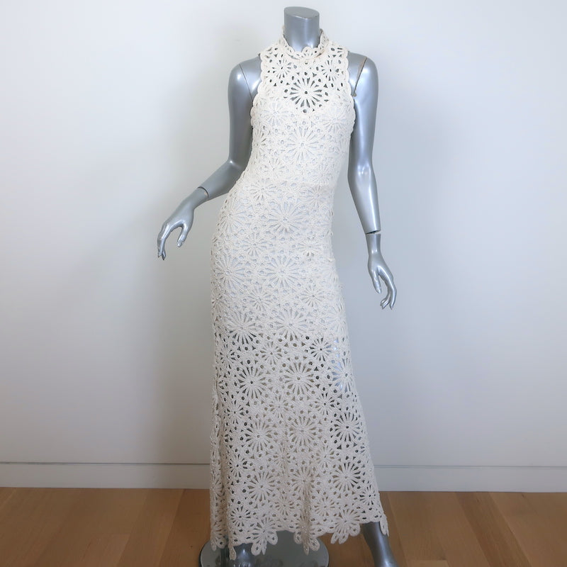 Maje Rozimina Pearl-Beaded Guipure Lace Maxi Dress