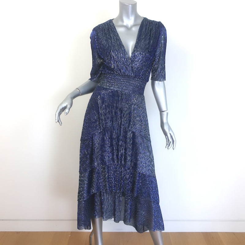Maje Ruffini Metallic Tiered Midi Dress 