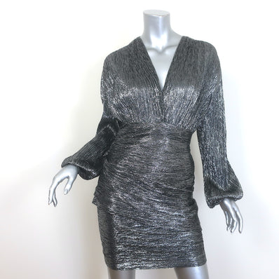 Maje Runny Metallic Draped Blouson-Sleeve Mini Dress 