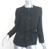 Maje Venama Sequined Tweed Tie-Waist Jacket Black Size 46 NEW