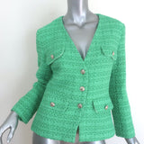Maje Vivete Tweed Blazer Green Cotton-Blend Size 36 V-Neck Jacket NEW