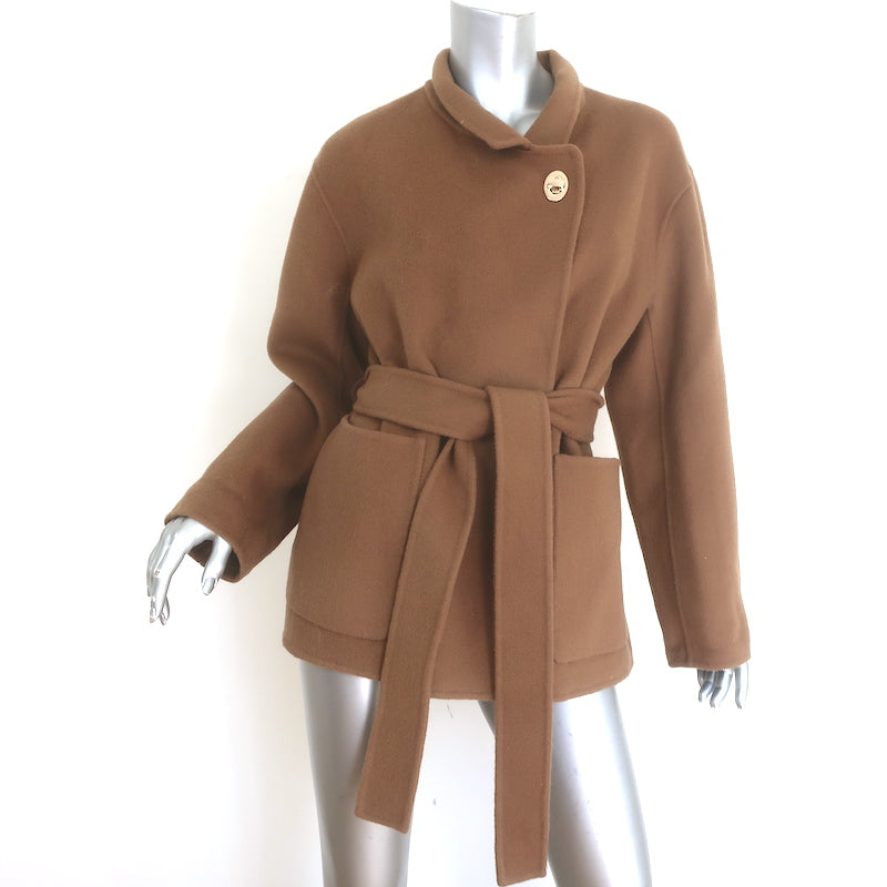 Maje Vottam Belted Wrap Jacket Camel Double-Faced Wool Size 36 NEW