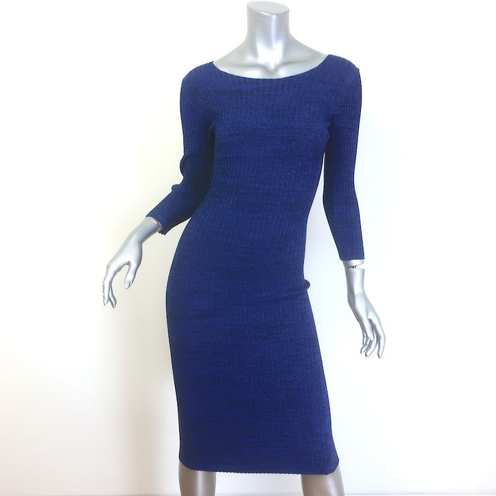 Maje Zip-Back Midi Dress Cobalt Ribbed Knit Size 1