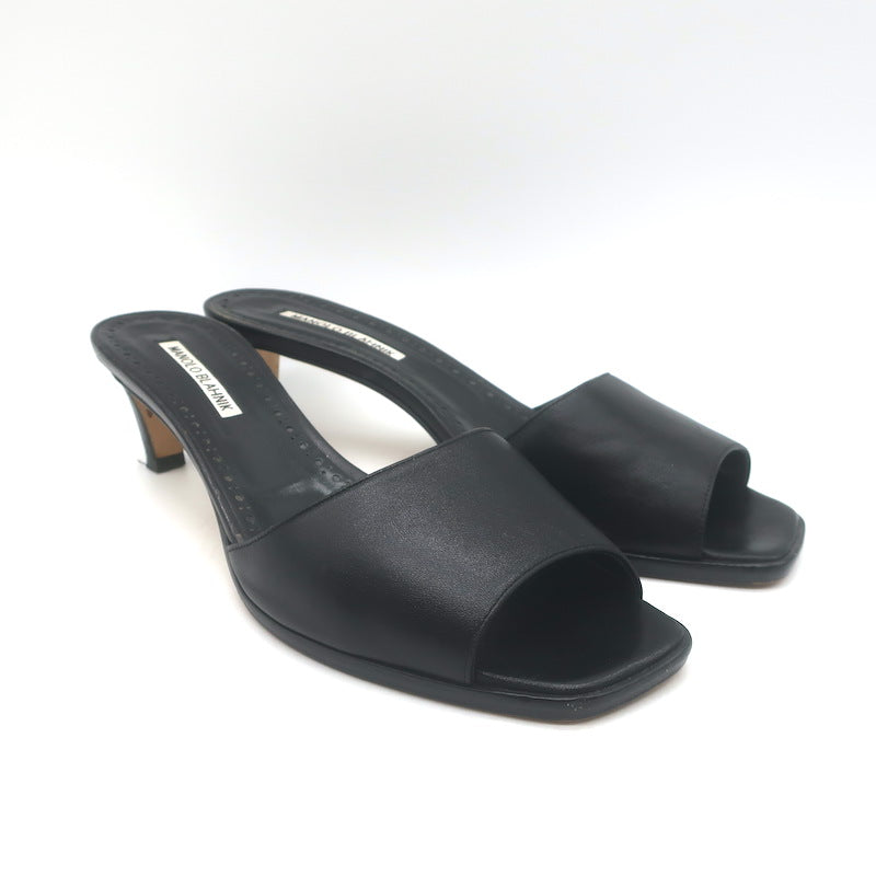 Manolo Blahnik Araspemu Mules Black Leather Size 41 