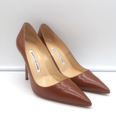 Manolo Blahnik BB 105 Pumps Brown Leather Size 36 Pointed Toe Heels