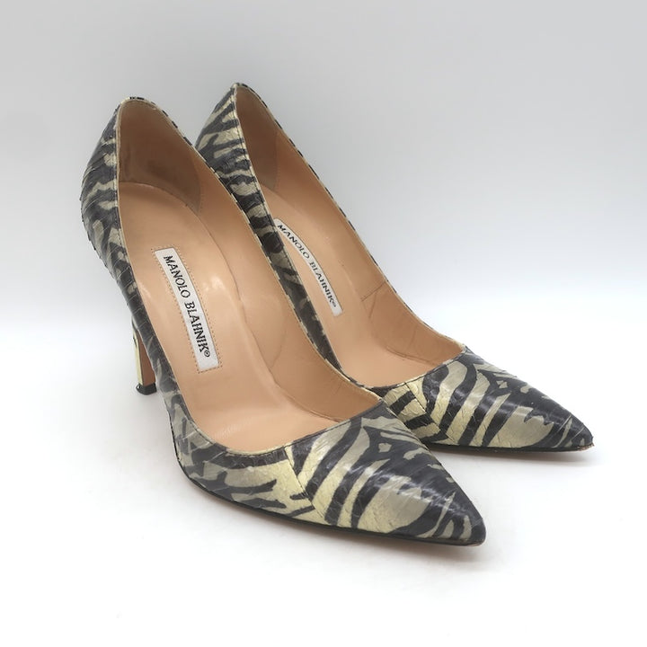 Manolo Blahnik BB 105 Zebra Print Snakeskin Pumps 