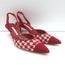 Manolo Blahnik Carolyne 50 Houndstooth Tweed Slingback Pumps Red Suede Size 41