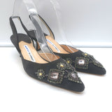 Manolo Blahnik Carolyne 50 Jeweled Slingback Pumps Dark Gray Suede Size 38.5 NEW