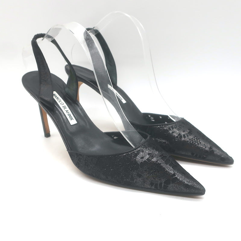 Manolo Blahnik Carolyne Metallic Laser Cut Slingback Pumps 