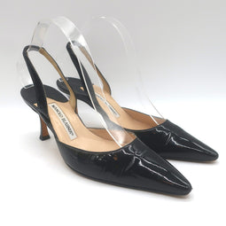 Manolo Blahnik Carolyne Slingback Pumps Black Patent Leather 