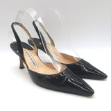 Manolo Blahnik Carolyne Slingback Pumps Black Patent Leather 