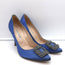 Manolo Blahnik Hangisi Crystal-Buckle Pumps Blue Satin Size 39.5 Point Toe Heels