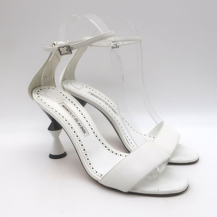 Manolo Blahnik Leda Sculptural Heel Ankle Strap Sandals
