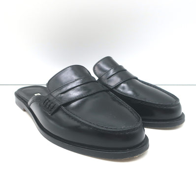 Manolo Blahnik Perritamu Penny Loafer Mules Black Leather Size 37.5