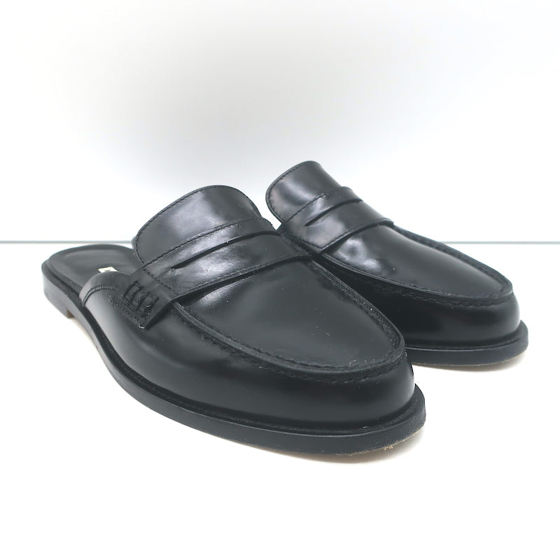 Manolo Blahnik Perritamu Penny Loafer Mules Black Leather Size 37.5
