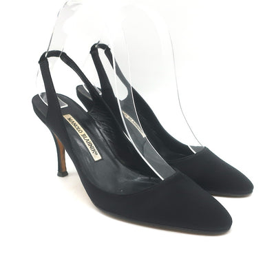 Manolo Blahnik Satin Slingback Pumps Black Size 36.5