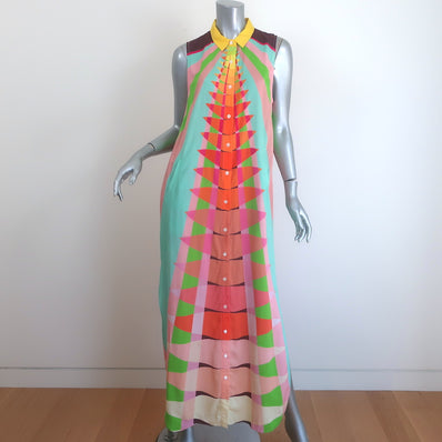 Mara Hoffman Sleeveless Maxi Shirtdress Multicolor Printed Viscose Size Medium