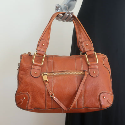 Marc Jacobs Expandable Satchel Brown Leather Medium Shoulder Bag