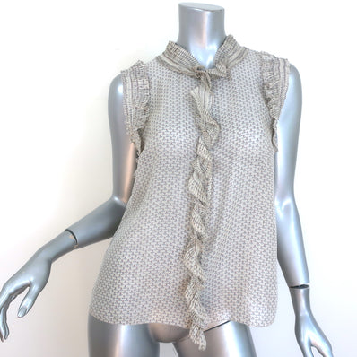 Marc Jacobs Sleeveless Ruffled Button-Up Top Cream Printed Silk Size 8