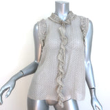 Marc Jacobs Sleeveless Ruffled Button-Up Top Cream Printed Silk Size 8