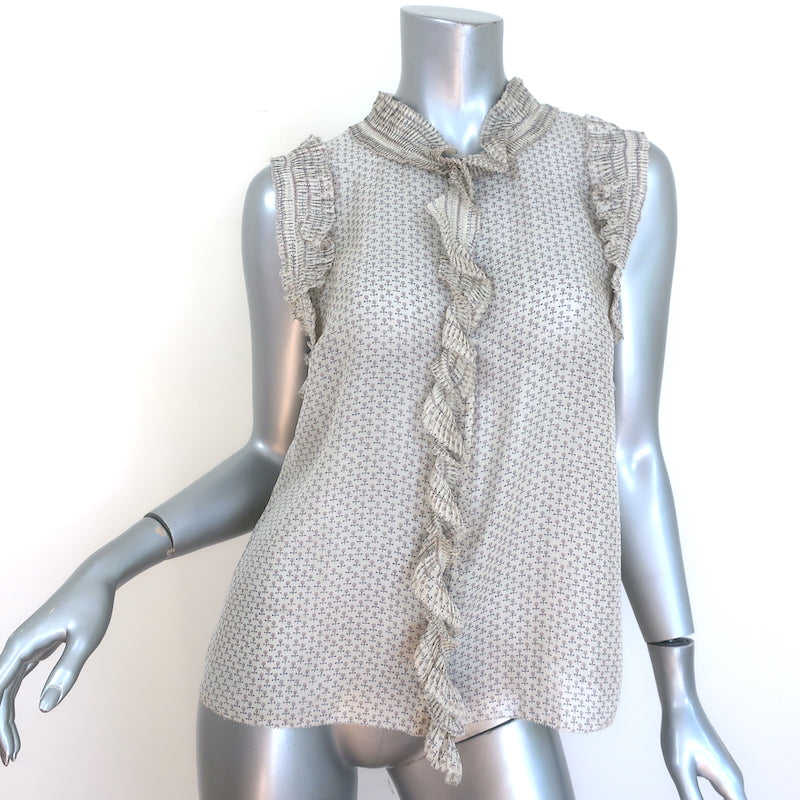 Marc Jacobs Sleeveless Ruffled Button-Up Top Cream Printed Silk Size 8