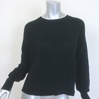 Margaret O'Leary Whitney Waffle Knit Crewneck Sweater Black Cotton Size Small
