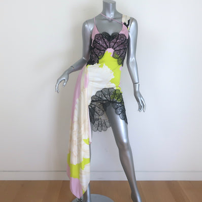 Maria Lucia Hohan Lola Asymmetric Draped Mini Dress Lace-Trim Silk Size US 6 NEW