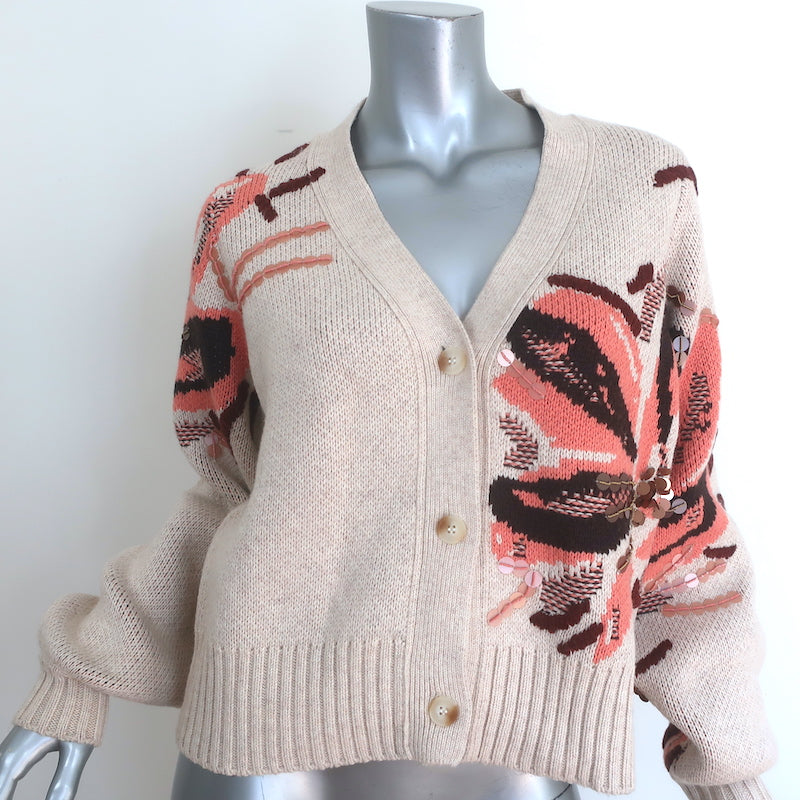 Marie Oliver Calister Beaded Cardigan Firebird Cotton-Blend Size Extra Small NEW