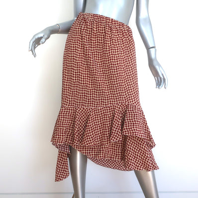 Marni Asymmetric Ruffle Skirt Burgundy & Beige Checkered Silk Size 40
