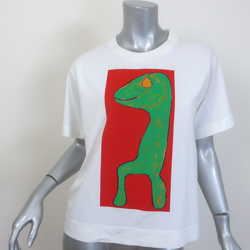 Marni Dinosaur Graphic T-Shirt White Cotton-Blend Size 40 Short Sleeve Top
