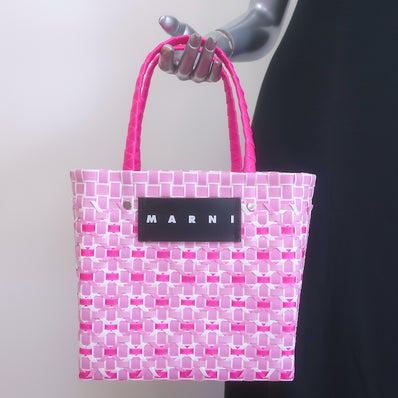 Marni Market Criss-Cross Basket Bag Pink Woven Plastic