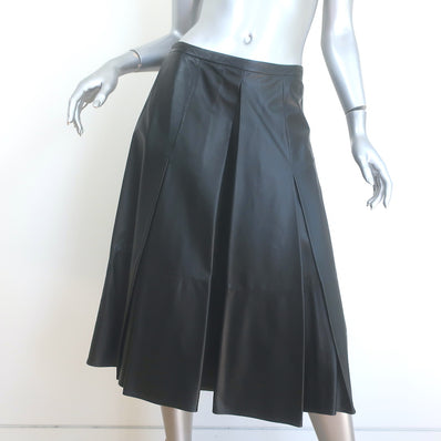 Marni Pleated Lamb Leather Midi Skirt Black Size 40