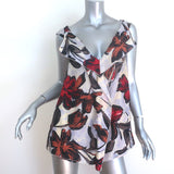 Marni Ruffled Double V-Neck Tank Top Light Blue Floral Print Silk Size 42