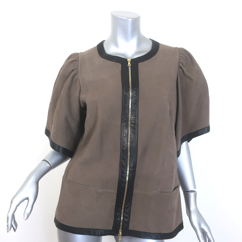 Marni Short Sleeve Zip-Up Leather Jacket 