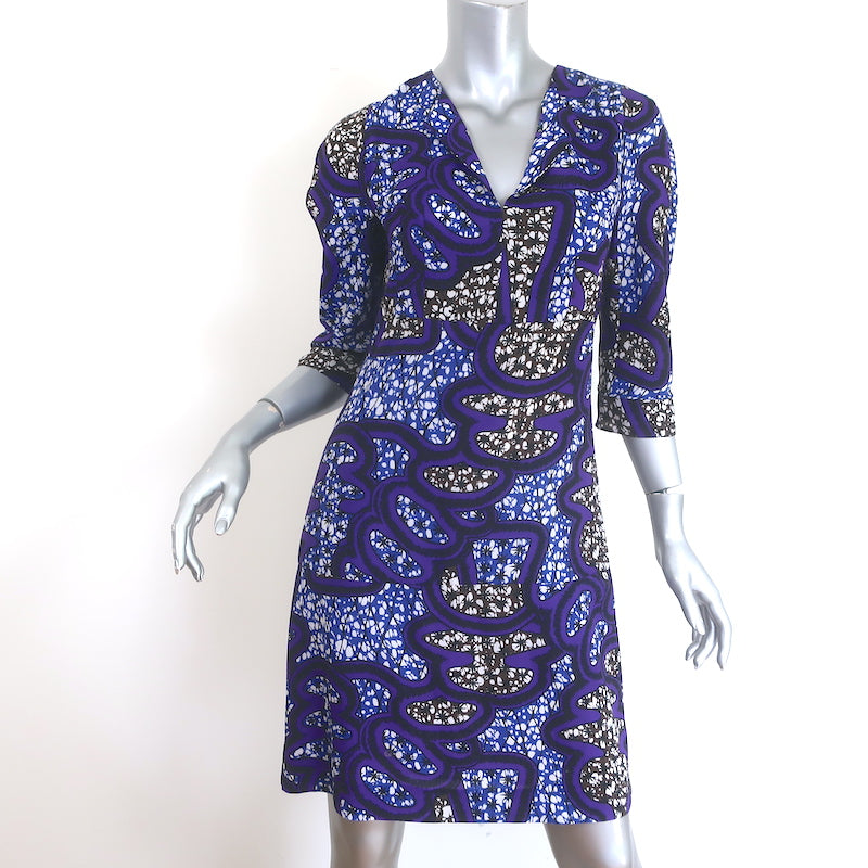 Marni V-Neck Dress Purpe/Blue Printed Crepe Size 38