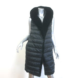 Max Mara The Cube Reversible Fur-Trimmed Hooded Down Puffer Vest Black Size 6