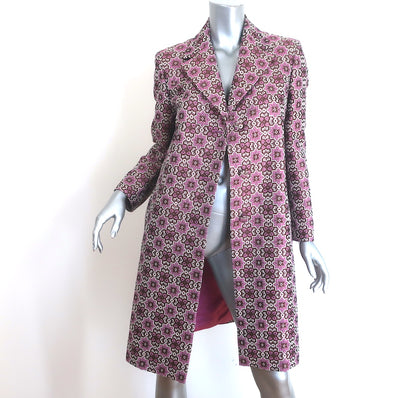 Max Mara Weekend Metallic Jacquard Coat Pink/Brown Cotton-Blend Size US 8