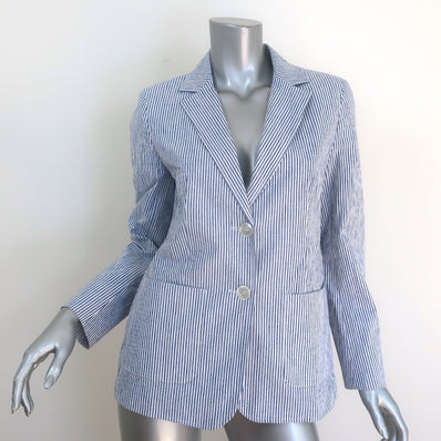 Max Mara Weekend Seersucker Blazer Blue/White Size US 8 Two-Button Jacket