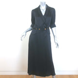 Mayle Double Breasted Short Sleeve Midi Dress Black Satin Size 8