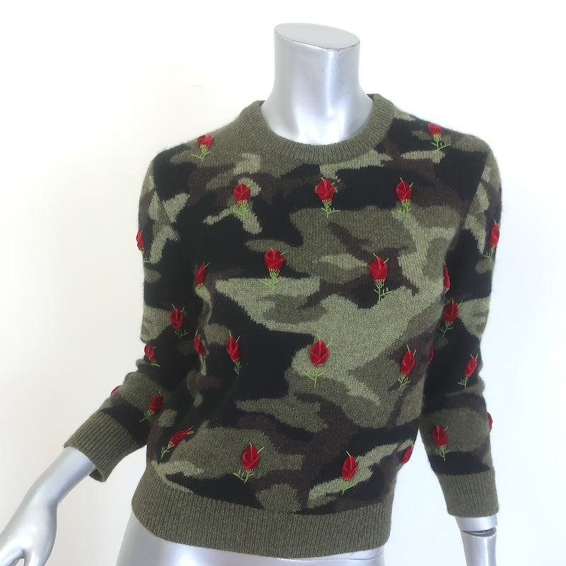 Michael Kors Collection Cashmere Rose-Embroidered Camo Sweater 