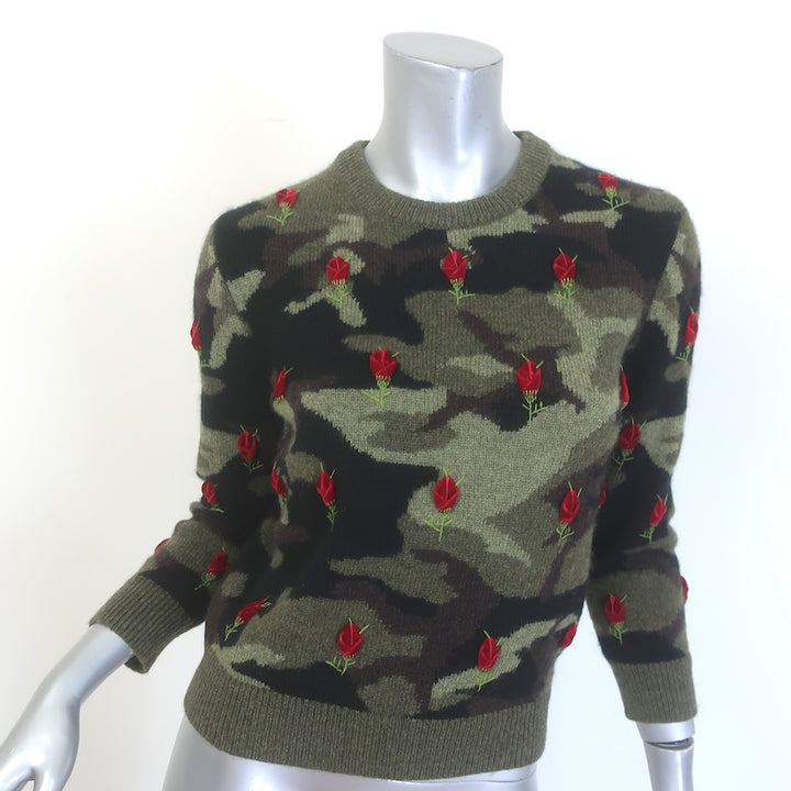 Michael Kors Collection Cashmere Rose-Embroidered Camo Sweater 