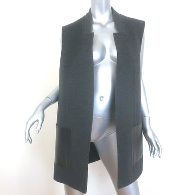 Michael Kors Collection Leather-Pocket Vest Charcoal Double-Faced Wool Size 10