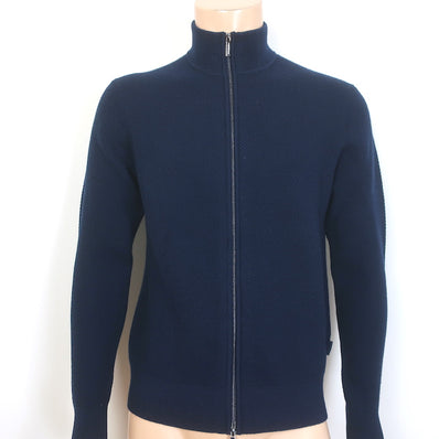 Michael Kors Zip-Up Sweater Jacket Navy Wool-Blend Honeycomb Knit Size Small NEW
