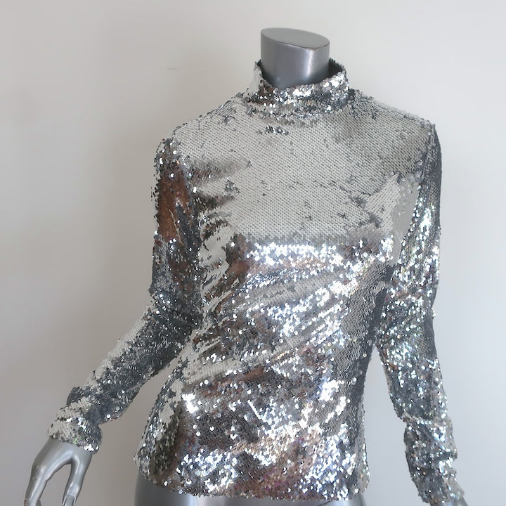 Milly Sequined Long Sleeve Turtleneck Top 