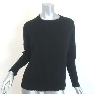 Minnie Rose cashmere frayed-edge crew sweater in black, size M — gently pre-owned luxury with authentic designer quality