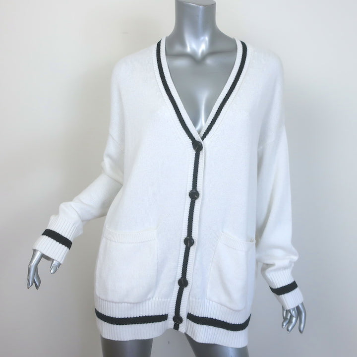 Minnie Rose Stripe-Trim Oversized Cardigan White/Black 