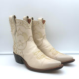 Miron Crosby Brooke Short Western Boots Cream Star-Embroidered Leather Size 6.5