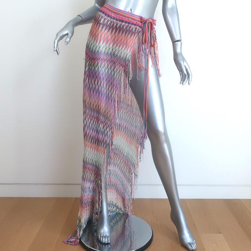 Authentic Missoni chevron knit fringed sarong (multicolor viscose blend) one-size maxi wrap skirt, pre-owned, gently worn