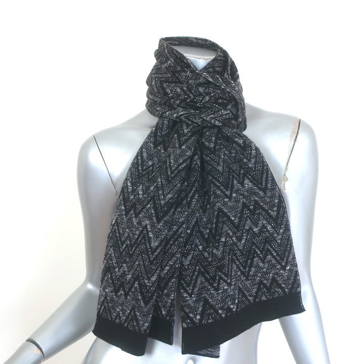 Missoni Chevron Knit Scarf Black &amp; Gray Wool